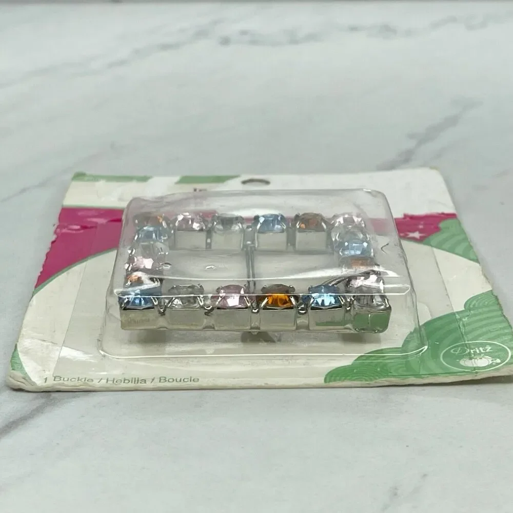 Silver Tone Colorful Rhinestone Square Belt Buckle